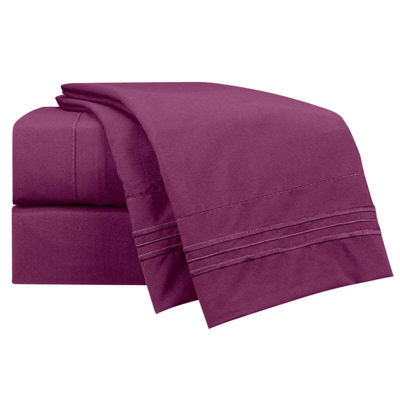Clara Clark Bed Sheets, Premier 1800 Series 4 Piece Bed Sheet Set, Deep Pocket, Wrinkle, Fade, Stain Resistant, Luxury Soft Bedding Sheets & Pillowcases, King, Magenta - Image 3