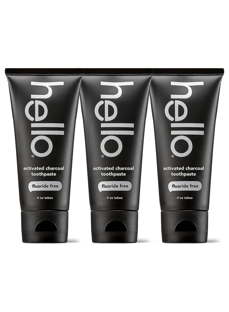 Hello Activated Charcoal Toothpaste, Fluoride Free with Activated Charcoal, Teeth Whitening Toothpaste with Fresh Mint and Coconut Oil, No SLS, Vegan, Gluten Free, 3 Pack, 4 OZ Tubes