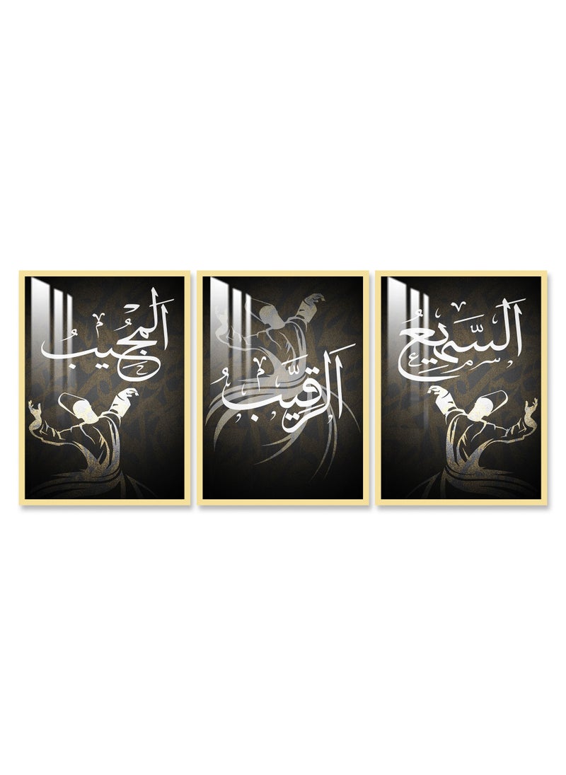 Three wall Panels 120x60cm With an Islamic Design,Golden Frame and a Transparent Acrylic Layer 0.5kg