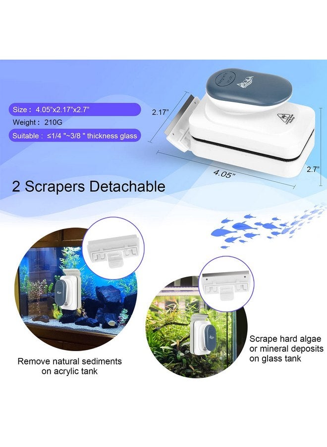 AQQA Aquarium Strong Magnetic Cleaner Brush, Fish Tank Glass Algae Magnet Cleaning Tool Floating Cleaner Scrubber Brush with 2 Detachable Scraper (Blue,M) - Image 3