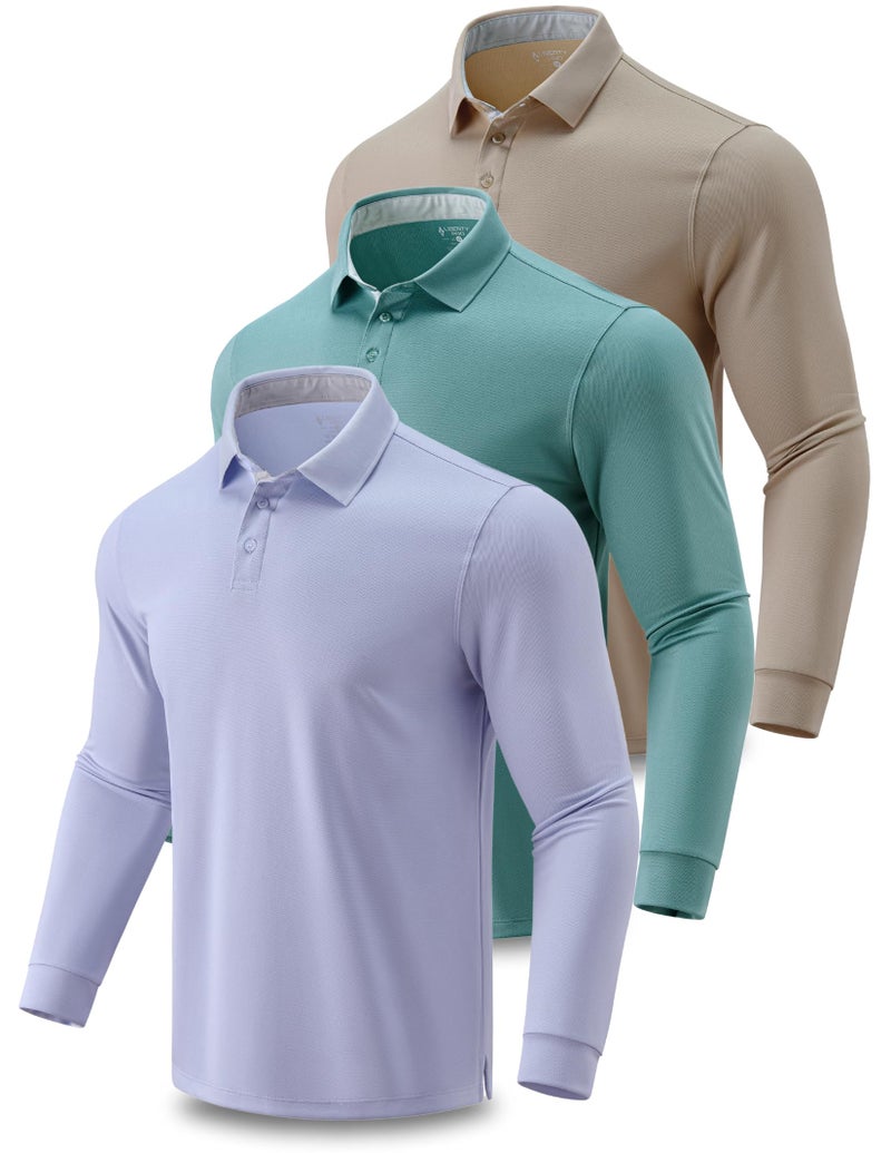 Liberty Pro 3 Pack: Dry Fit Long Sleeve Polo Shirts for Men, Athletic Collared Golf T-Shirts Performance Tops (Set 3, Medium) - Image 1