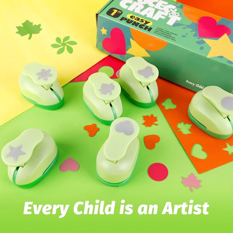 UCEC Paper Punches for Crafting, 1 Inch Craft Puncher, 6 Pcs Hole Punch Shapes Cutters for Paper Craft Heart, Circle, Star, Butterfly, Maple Leaf, Flower Punch Sets for DIY Projects Scrapbook - Image 2