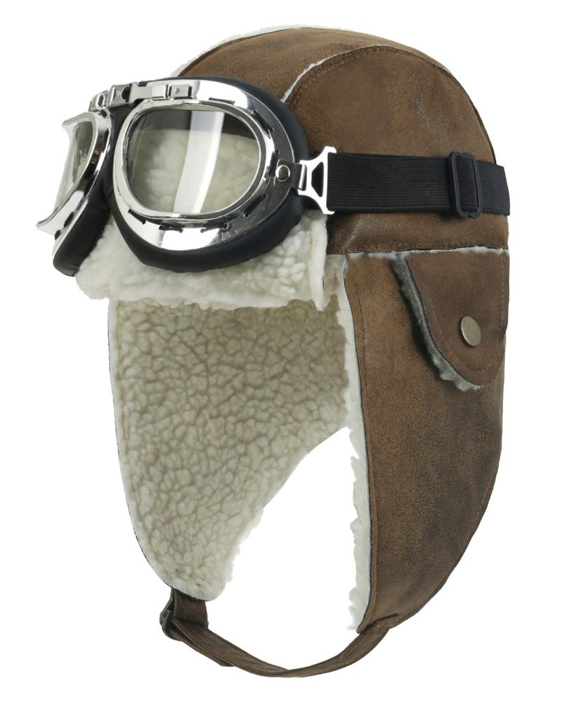 ililily Aviator Hat Winter Snowboard Fur Ear Flaps Trooper Trapper Pilot Goggles - Image 1