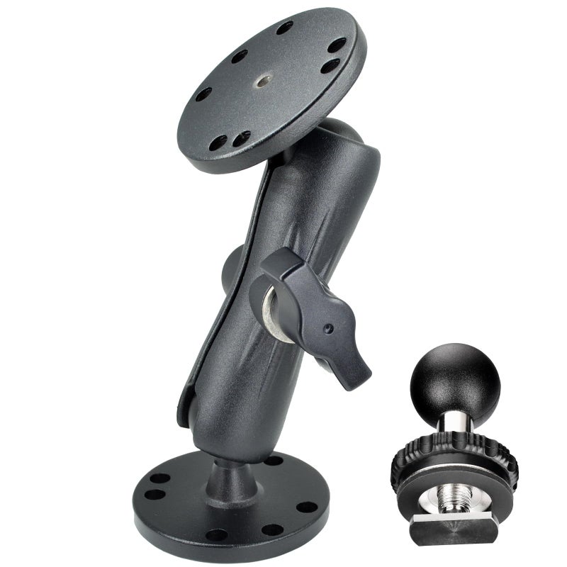 VAUBORTTI Aluminum Ball Mount for Garmin Striker 4,Double AMPS Round Plates,1" Ball Fit for RAM Kit,Drill Base for Fish Finder,GPS Chartplotter Holder, T-Bolt Track Mount for Kayak Boat Marine - Image 1