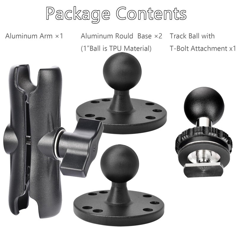 VAUBORTTI Aluminum Ball Mount for Garmin Striker 4,Double AMPS Round Plates,1" Ball Fit for RAM Kit,Drill Base for Fish Finder,GPS Chartplotter Holder, T-Bolt Track Mount for Kayak Boat Marine - Image 5