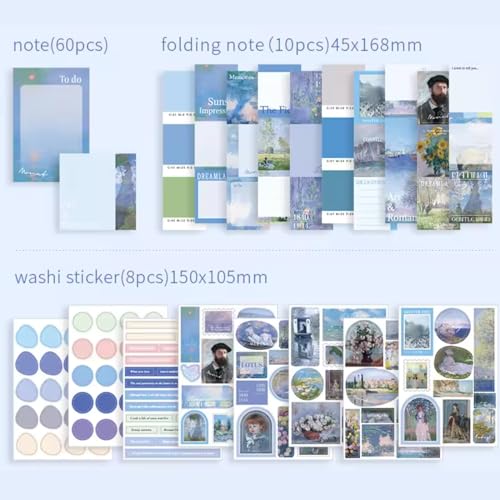 The AutoStory Beautiful Scrapbook Album Kit A6 Junk Journal Aesthetic Stickers Patterned Papers Washi Tape DIY Craft Art Diary Embellishment Women Present Teens Girls (Morning Breeze, Blue) - Image 3