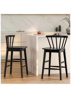 Chogori Wooden Bar Stools Set of 2 for Kitchen Island, Farmhouse 24 Inch Counter Height Stools Chairs with Spindle Back, Black  - Image 1