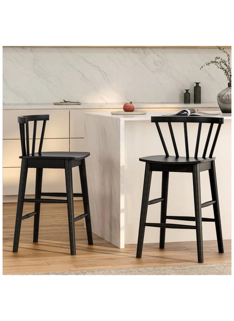 Chogori Wooden Bar Stools Set of 2 for Kitchen Island, Farmhouse 24 Inch Counter Height Stools Chairs with Spindle Back, Black  - Image 1