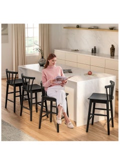 Chogori Wooden Bar Stools Set of 2 for Kitchen Island, Farmhouse 24 Inch Counter Height Stools Chairs with Spindle Back, Black  - Image 3