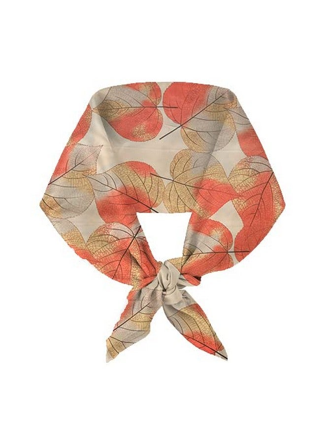 Threads & Yarn Scarf for Women Square Satin Silk Like Fashion Accessory Scarves Hijab Wraps Headscarf Size 90 x 90 cms (Leaves_Orange) - Image 1