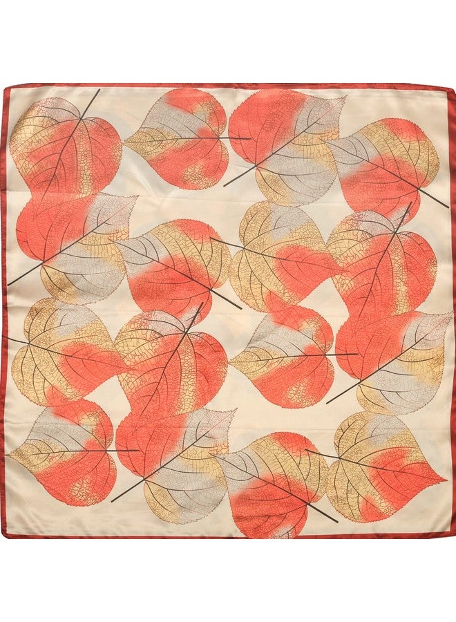 Threads & Yarn Scarf for Women Square Satin Silk Like Fashion Accessory Scarves Hijab Wraps Headscarf Size 90 x 90 cms (Leaves_Orange) - Image 5
