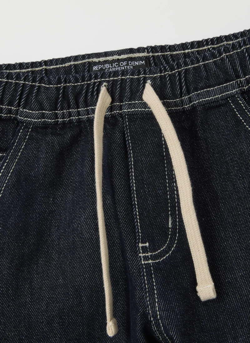 Ovs KIDS' BLACK DENIM RELAXED FIT CARGO TROUSERS