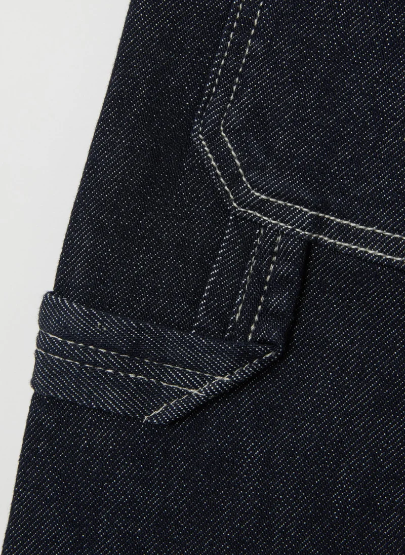 Ovs KIDS' BLACK DENIM RELAXED FIT CARGO TROUSERS