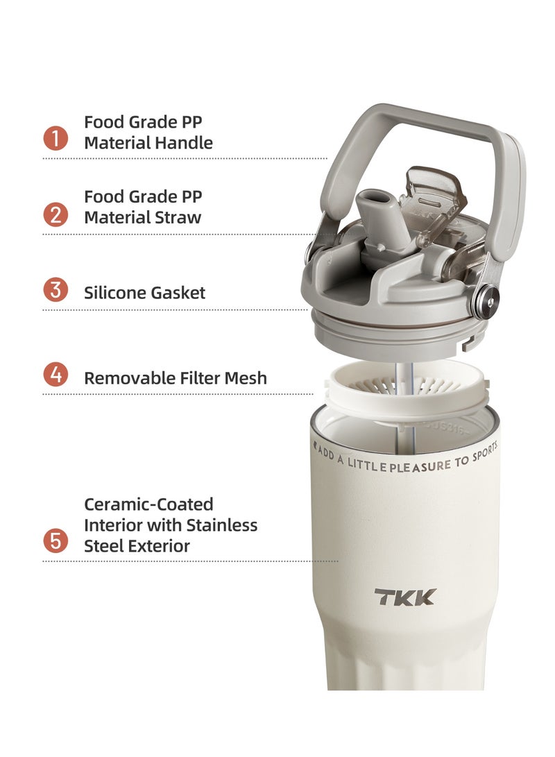 TKK 730ml Stainless Steel Water Bottle Keep Temperature for 6 to 12 Hours with Handle | White - Image 4