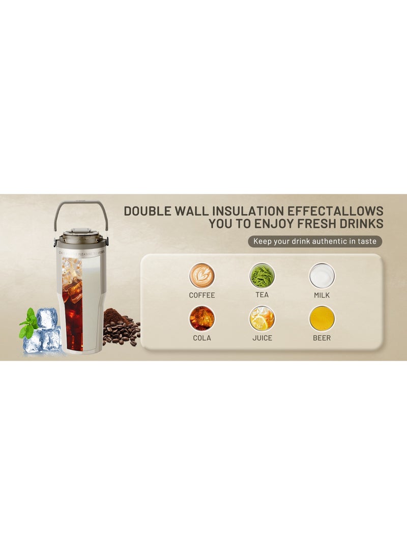 TKK 730ml Stainless Steel Water Bottle Keep Temperature for 6 to 12 Hours with Handle | White - Image 2