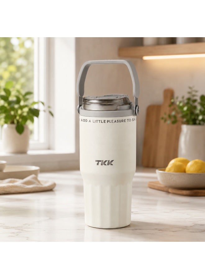 TKK 730ml Stainless Steel Water Bottle Keep Temperature for 6 to 12 Hours with Handle | White - Image 1