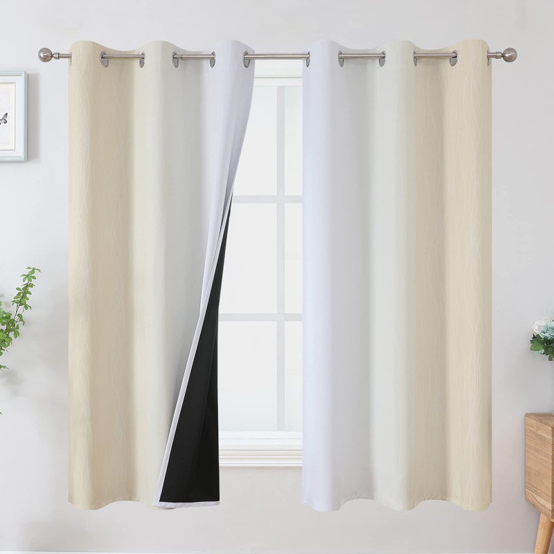 Estelar Textiler Beige and Greyish White Ombre Blackout Curtains 63 Inches Length 2 Panels Set for Bedroom  Thermal Insulated Full Light Blocking Grommet Gradient Drapes for Living Room  42Wx63L - Image 1