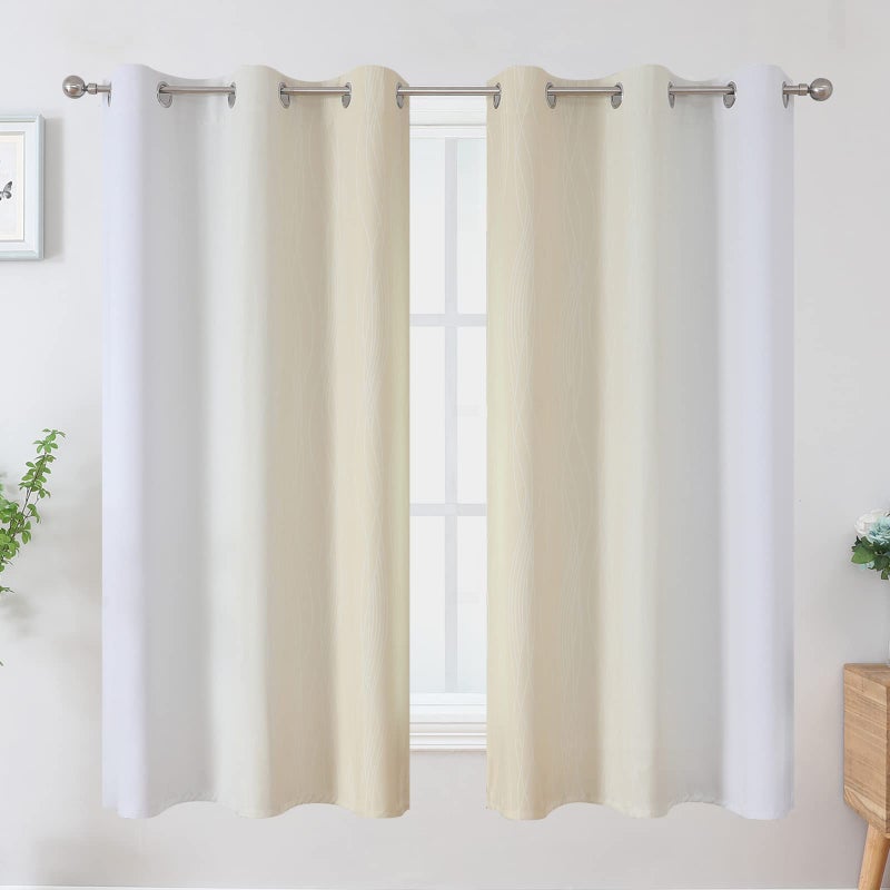 Estelar Textiler Beige and Greyish White Ombre Blackout Curtains 63 Inches Length 2 Panels Set for Bedroom  Thermal Insulated Full Light Blocking Grommet Gradient Drapes for Living Room  42Wx63L - Image 2