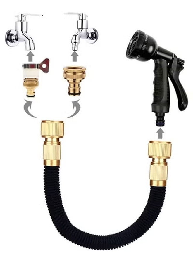 كيلا خرطوم حديقة قابل للتمدد بطول 100 قدم مع فوهة 8 وظائف، خرطوم حديقة قابل للسحب مانع للتسرب لغسيل السيارات ونباتات الحديقة وسقي الحيوانات الأليفة وتنظيف الأرضيات، لون أسود - Image 2