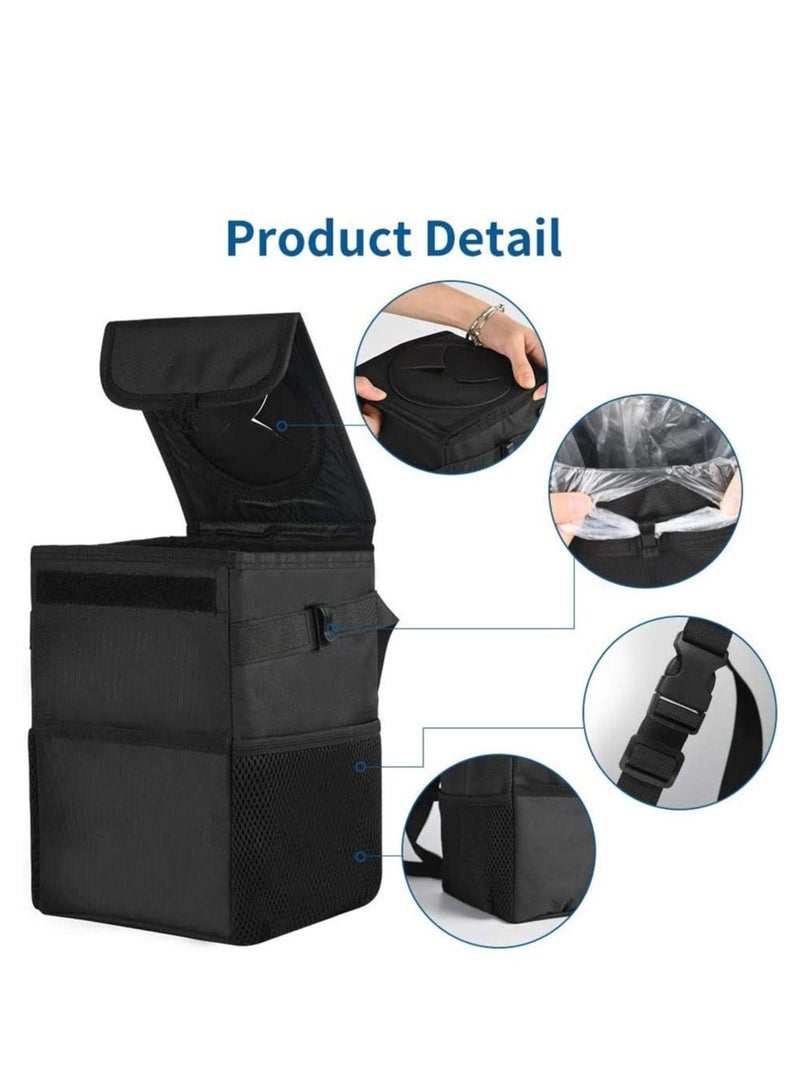 SYOSI Car Trash Can, Foldable Car Bin, Anti-smell Bin with Lid and Side  Pockets, Car Accessory Organizer, Leak-Proof Inside Lining as Drink Cooler Bag Black - Image 2