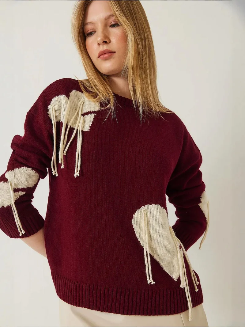 Bianco Lucci Multicolor LUCCI Frilly Heart Pattern Crew Neck Sweater for Women | Best Price UAE