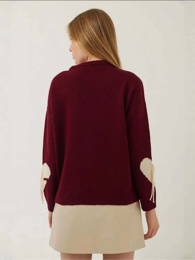 Bianco Lucci Multicolor LUCCI Frilly Heart Pattern Crew Neck Sweater for Women | Best Price UAE