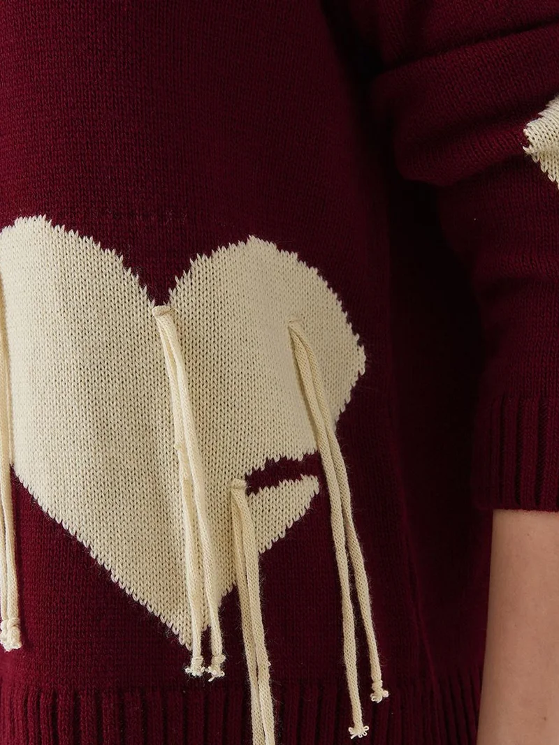 Bianco Lucci Multicolor LUCCI Frilly Heart Pattern Crew Neck Sweater for Women | Best Price UAE