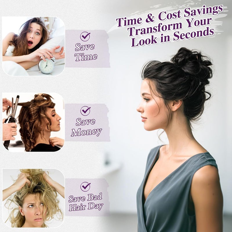 BARSDAR 2 PCS Messy Bun Hair Pieces, Elastic Natural Black Messy Hair Bun Scrunchies Extensions for Women Synthetic Thick Fluffy Donut Updo Natural Black Chignons Hairpieces Daily - Image 3