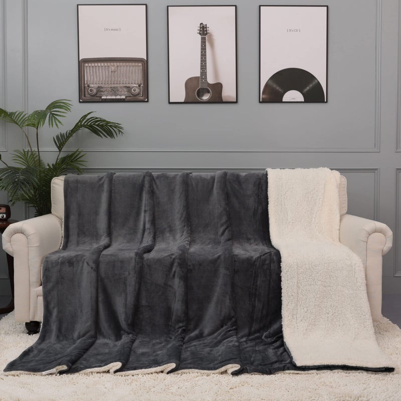 NANPIPER King Size Blanket Warm Sherpa Blanket, Soft Fleece Throw Blanket for Bed, Reversible Thick Fuzzy Blanket for Winter (Grey,90x108 inches) - Image 4