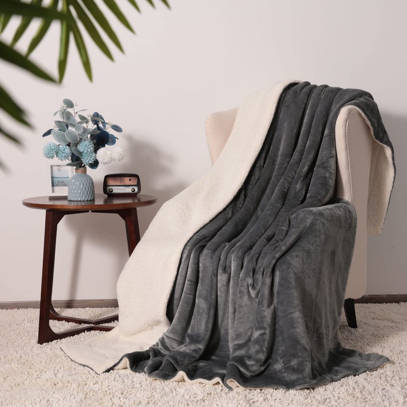NANPIPER King Size Blanket Warm Sherpa Blanket, Soft Fleece Throw Blanket for Bed, Reversible Thick Fuzzy Blanket for Winter (Grey,90x108 inches) - Image 2