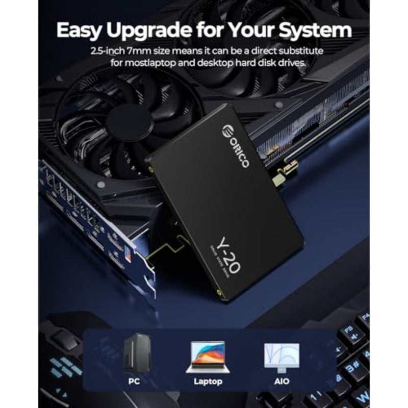 NAND SSD لاستخدام سطح المكتب والكمبيوتر المحمول، محرك أقراص الحالة الصلبة الداخلي SATA III بسرعة 6 جيجابت في الثانية مقاس 2.5 بوصة بسعة 128 جيجابايت، غلاف أسود، سرعة قراءة تصل إلى 500 ميجابايت/ثانية - Image 3