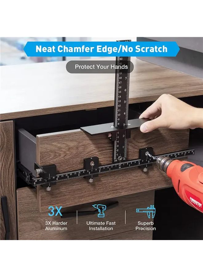 Black Metal Cabinet Hardware Fixture Adjustable Drill Bit Template Guide For Door Drawer Handles - Image 2
