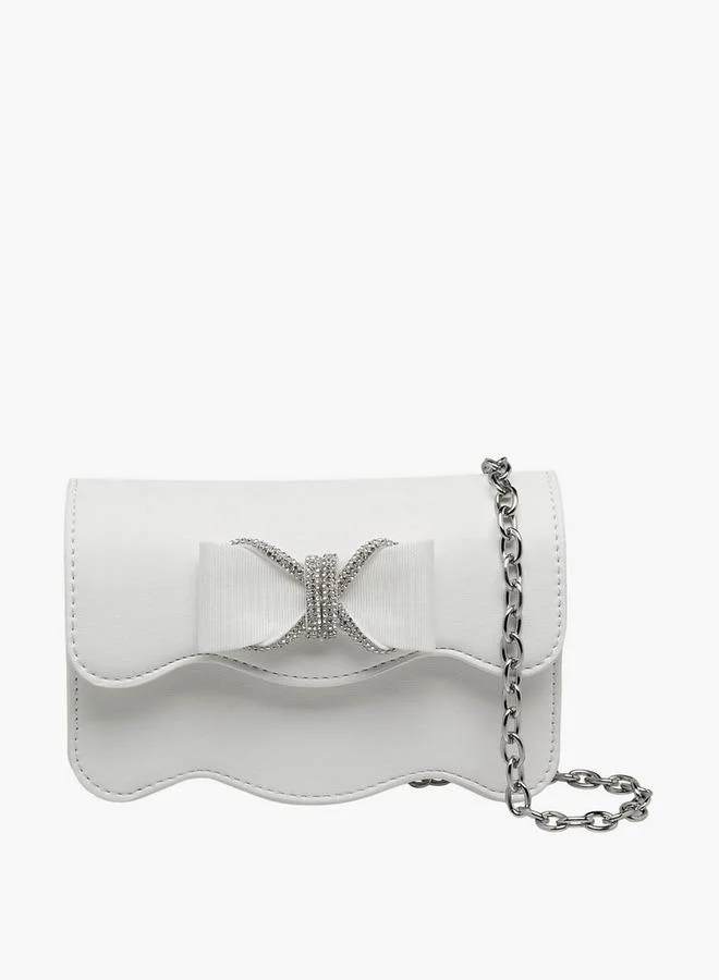 Celeste Scalloped Bow Embellished Crossbody Bag with Chain Strap Ramadan Collection