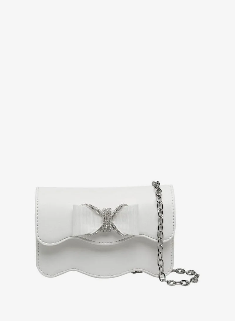 سيليست Scalloped Bow Embellished Crossbody Bag with Chain Strap