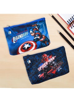 Kuber Industries Kuber Industries Pack of 2 Pencil Pouch | Square Stationary Pencil Case | Pen-Pencil Box for Kids | School Geometry Pouch | Pencil Utility Bag | Marvel Pencil Organizer | Royal Blue & Navy Blue  - Image 1