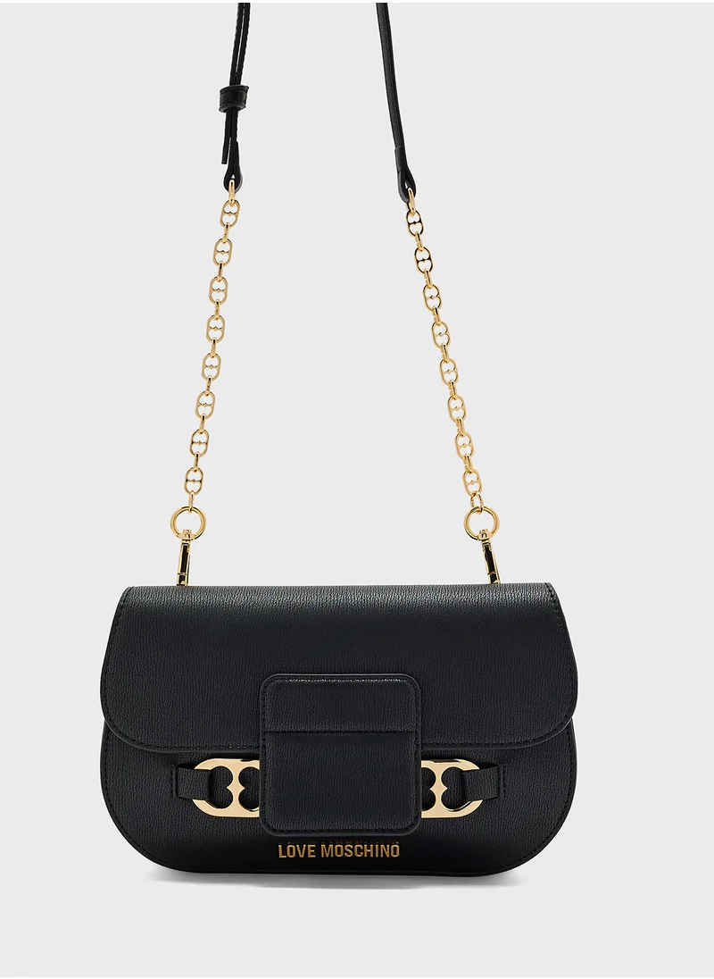 Love Moschino Logo Detailed Flap Over Crossbody