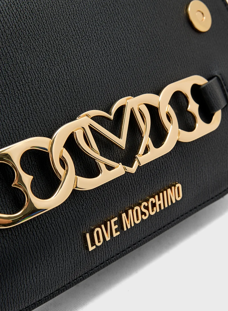 Love Moschino Logo Detailed Flap Over Crossbody