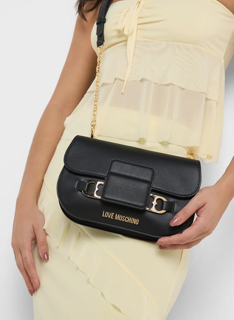 Love Moschino Logo Detailed Flap Over Crossbody