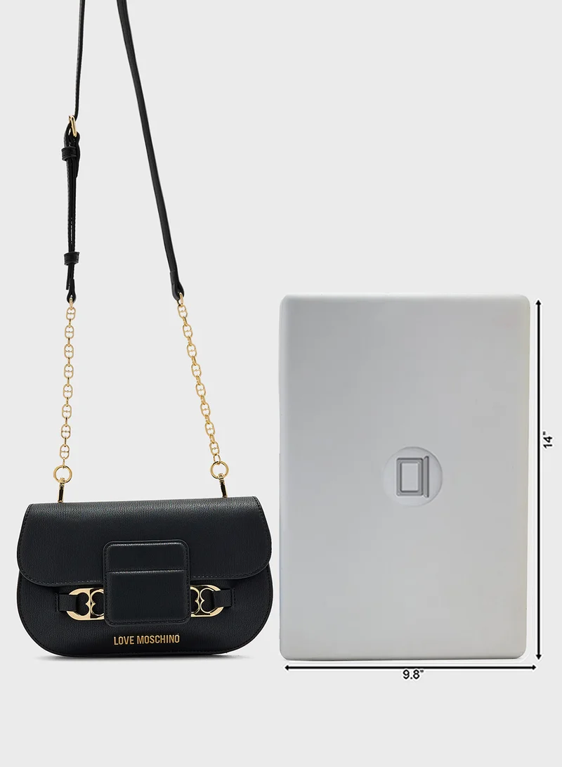Love Moschino Logo Detailed Flap Over Crossbody