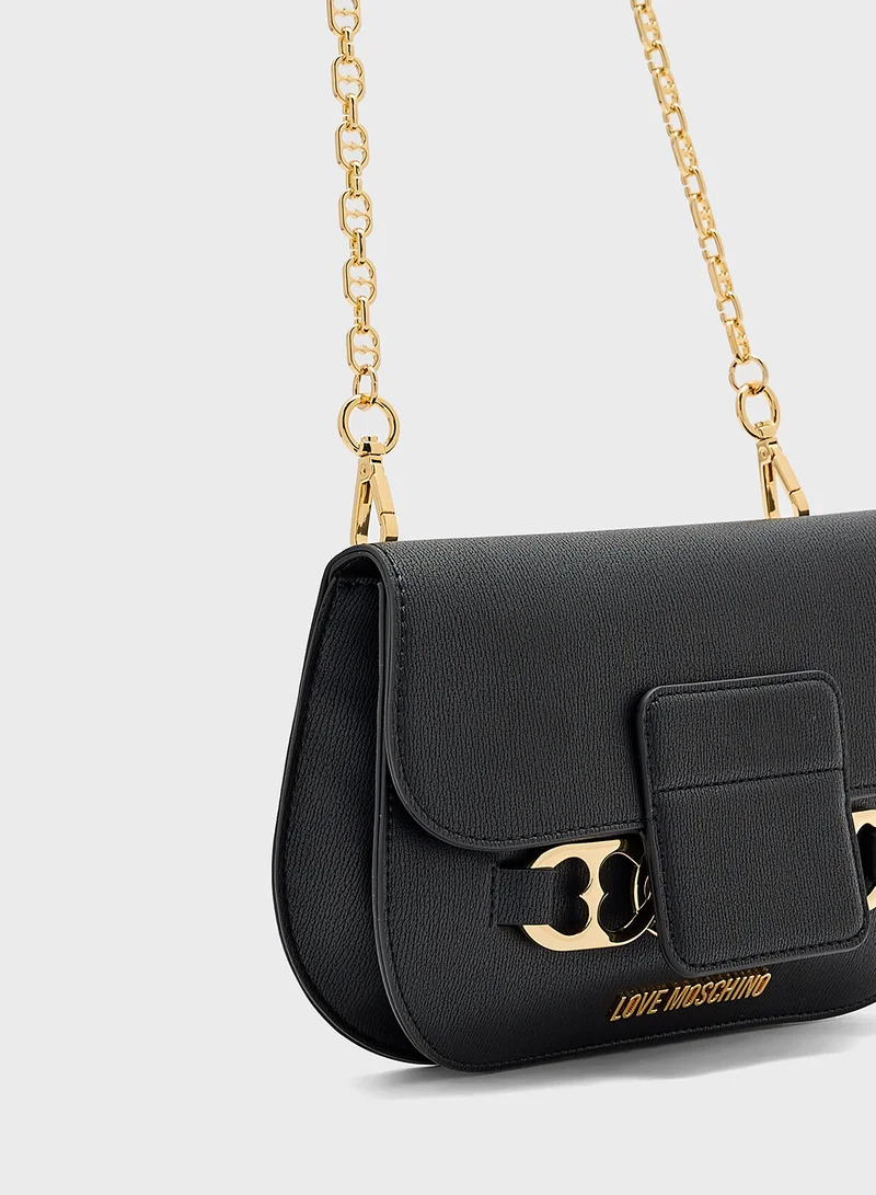 Love Moschino Logo Detailed Flap Over Crossbody