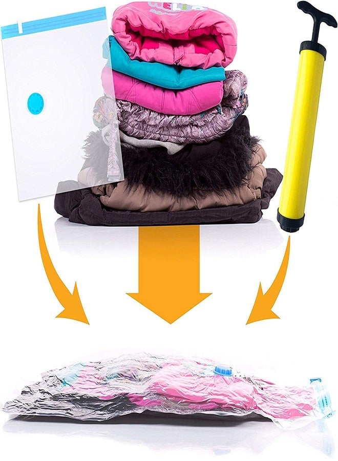 DHAVL مجموعة dhavl المكونة من 4 أكياس تخزين مفرغة من الهواء قابلة لإعادة الاستخدام بسحاب، موفرة للمساحة، منظم ملابس قابل للطي، حقيبة سفر مضغوطة موفرة للمساحة مع مضخة يدوية - Image 3