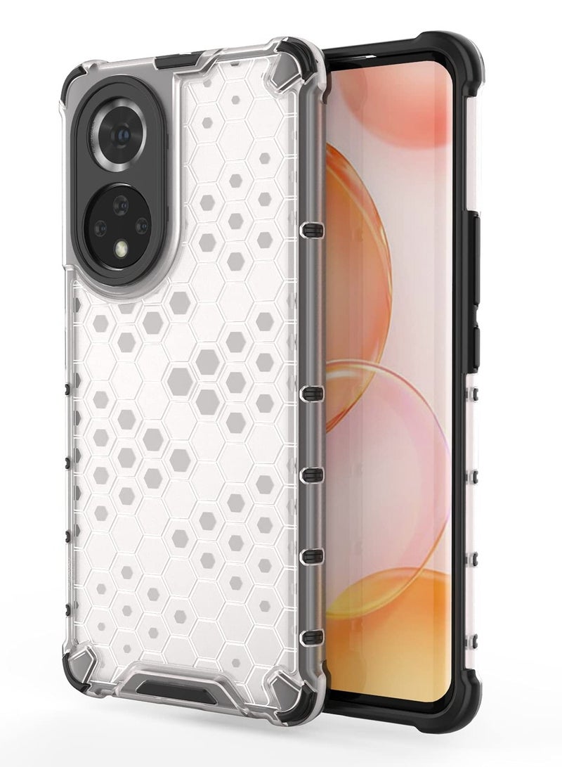 جراب حماية بتصميم خلية النحل، مقاوم للصدمات مع حماية للكاميرا متوافق مع Honor 50 /Nova 9  (ابيض شفاف) - Image 1