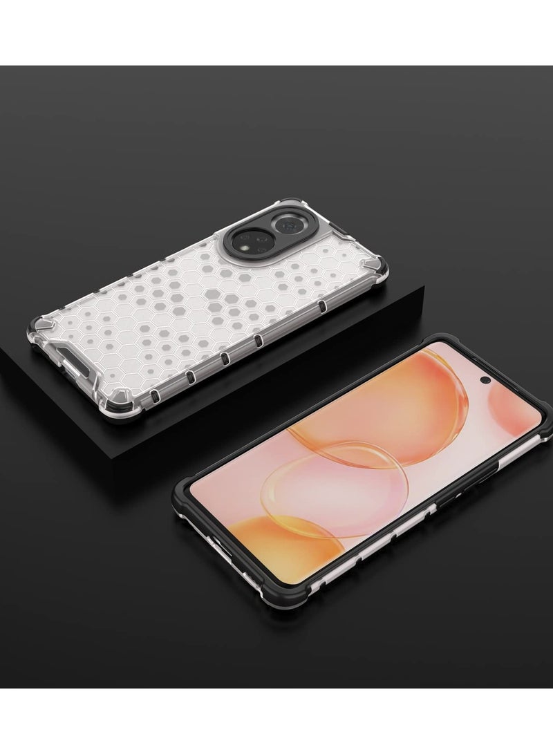 جراب حماية بتصميم خلية النحل، مقاوم للصدمات مع حماية للكاميرا متوافق مع Honor 50 /Nova 9  (ابيض شفاف) - Image 3