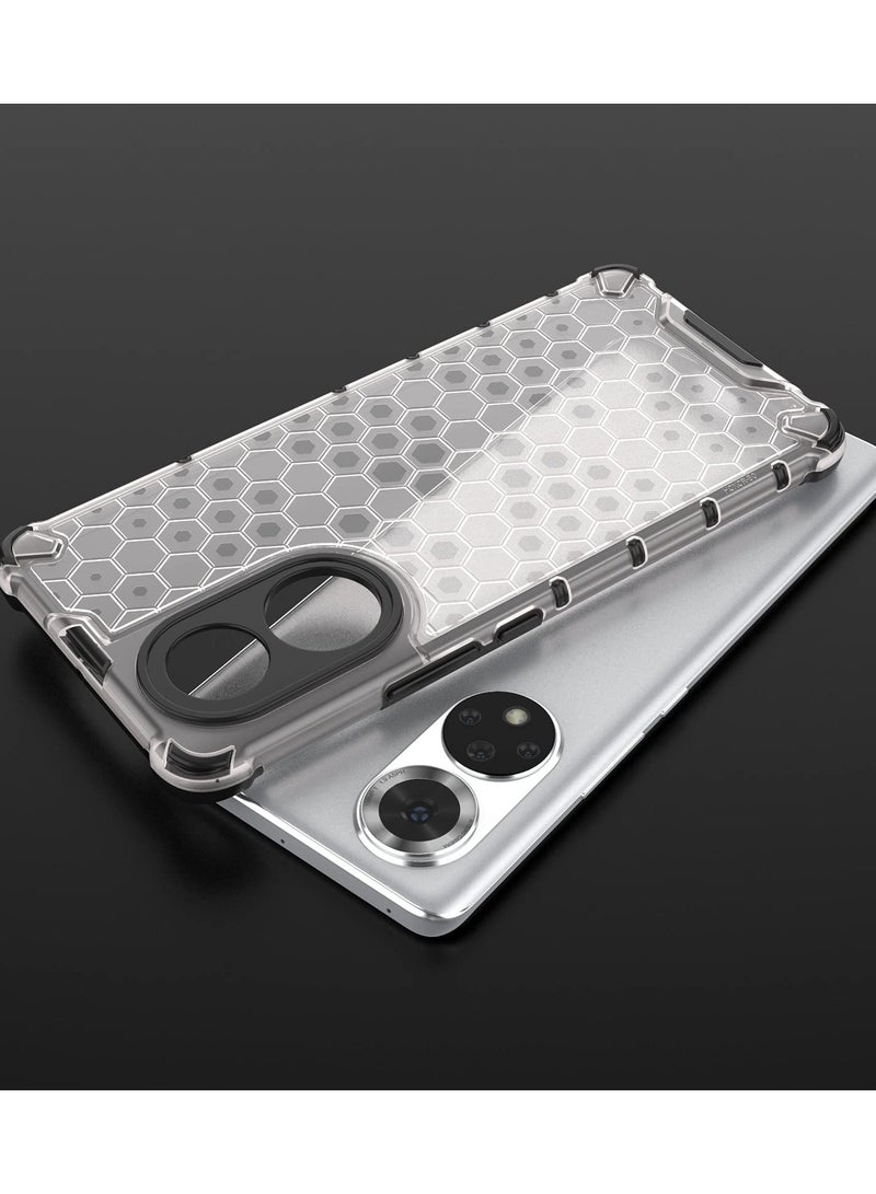 جراب حماية بتصميم خلية النحل، مقاوم للصدمات مع حماية للكاميرا متوافق مع Honor 50 /Nova 9  (ابيض شفاف) - Image 2