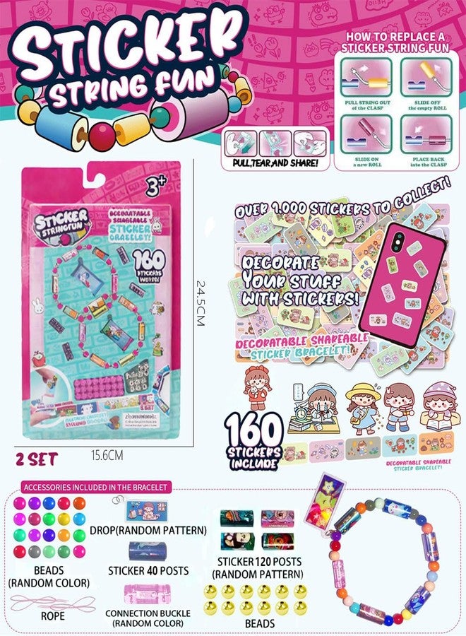 BCNJEPIN Sticky Rolls Bracelet, Creative Bracelet Making Set for Girls, Kids Bracelets Making Kit with 160 Random Stickers and 20 Beads, DIY Craft Set for Kids 6-12, Fun Activity for Parent-Child Activities - Image 2
