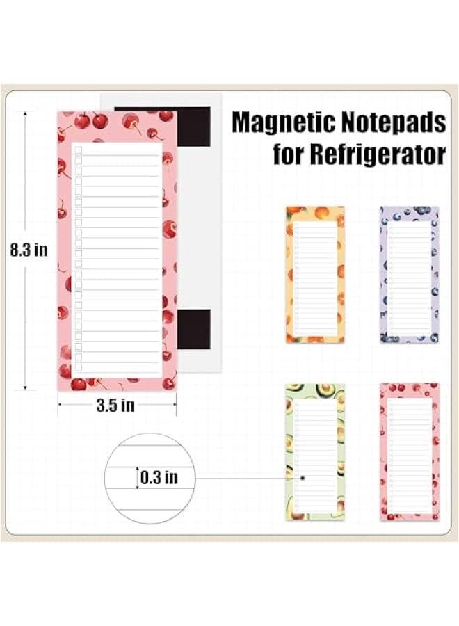4 قطع من دفاتر الملاحظات المغناطيسية للثلاجة، تصميم فواكه دفاتر ملاحظات لقائمة التسوق وقائمة المهام والتذكيرات 50 ورقة - Image 5