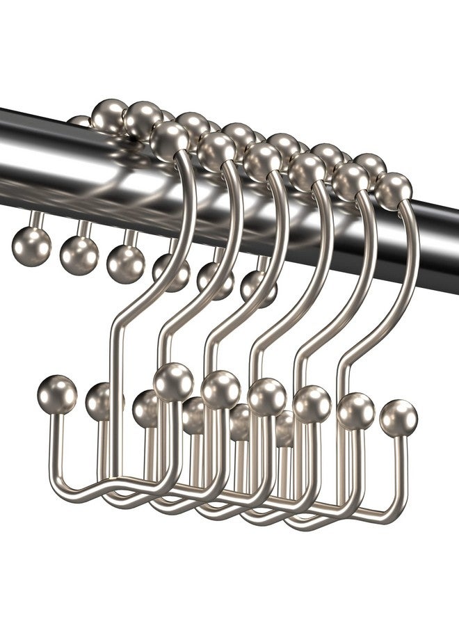 Titanker Shower Curtain Hooks Rings, Rust Resistant Metal Double Glide Shower Hooks Rings for Bathroom Shower Rods Curtains, Set of 12 Hooks - Nickel - Image 1