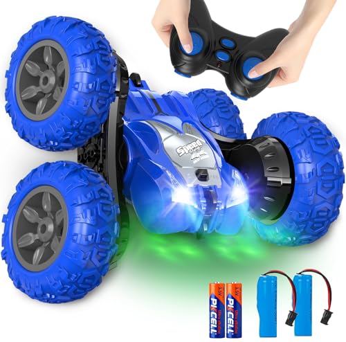 AFUNX Remote Control Car RC Stunt Cars Double Sided 360 Rolling Rotating Rotation Rechargeable Car Toy for 6 7 812 Year Old Boy Kids Birthday Xmas Gift Blue - Image 1