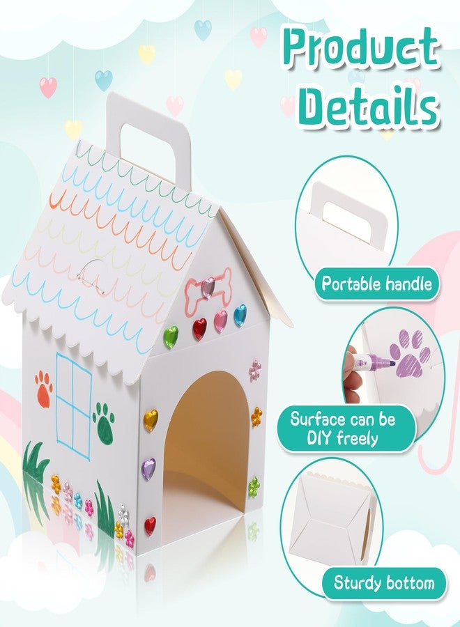 Apausvcm 24 Pcs Dog Party Favors Boxes, 3.94×4.72×7.09 Inch White Dog House Shaped Gift Boxes with Holes and Handle Foldable Gift Case with 2 sheets Stickers for Puppy Pet Adoption Kids DIY Crafting Birthday - Image 3