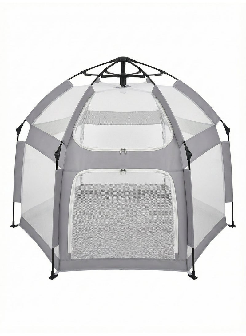 Spacious & Safe Pop-Up Baby Playpen Tent with Zippered Door - Indoor/Outdoor Hexagonal Activity Center for Infants & Toddlers - without balls - Image 2